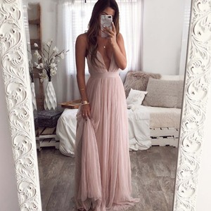Abito da festa sexy con scollo a V profondo, elegante, senza schienale, con spalline, <span class=keywords><strong>lungo</strong></span>, <span class=keywords><strong>rosa</strong></span>, autunno inverno, da sera, da club, rosso, da donna - Product Image 4