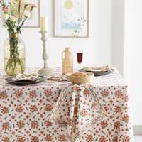 Nappe de table rectangulaire en coton 100% avec motif botanique rouge et vert, bordure classique, pour salle à manger
