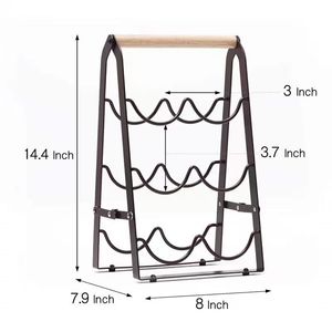 Porte-vin pliable de bureau en métal noir, étagère de rangement pour 6 bouteilles, pour les fêtes et la maison - Product Image 4