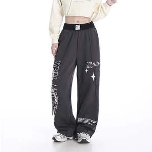 Popular <span class=keywords><strong>Girls</strong></span> American Stylish <span class=keywords><strong>Vintage</strong></span> Straight Loose High Waist Streetwear Pantalones de pierna ancha Pantalones de mujer Pantalones largos de chándal - Product Image 5