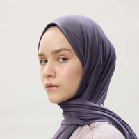 Kain Tebal Tahan Lama Elastis Warna Polos Gaya Malaysia Sederhana Katun Jersey Penutup Kepala Wanita Hijab