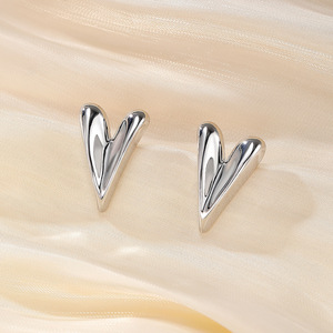 Heart Shape <b>Stud</b> Earrings Gold And <b>Silver</b> Zinc Alloy For Women Gift - Product Image 4