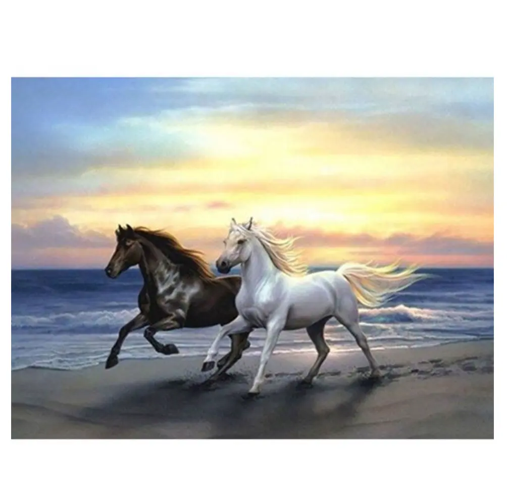 12x16 inç koşu atlar plaj göl manzara tam matkap 5D elmas sanat Dotz yetişkinler için kendin yap boyama kitleri malzemeleri çocuklar