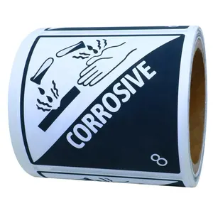 Hybsk Hazard Class 8 D.O.T. Corrosive Labels 4x4 Inch Square 100 Adhesive Labels