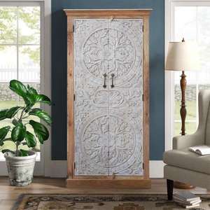 Sculpture sur bois Almirah 100% bois de manguier massif fait à la main produit en vrac armoire de rangement meubles Almirah armoire produit en vrac fait à la main - Product Image 2