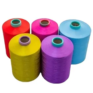 Recycle Knitting yarn dty 150D Polyester textured yarn dope dye colors in GRS With TC