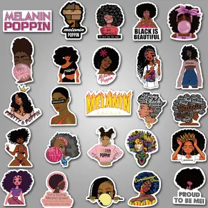 50 Pieces Melanin Poppin Stickers Black Girl Pop Singer Computer Decal For Laptop Water Bottles Skateboard Graffiti Patches