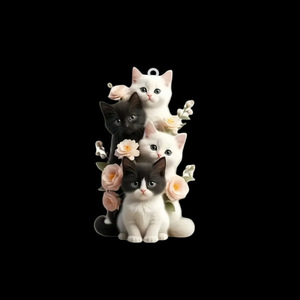 Colgante de acrílico con diseño de gato de dibujos animados, placa plana con impresión digital, decoración para el interior del coche, pin coleccionable de arte. - Product Image 2