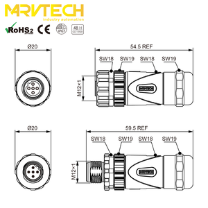 ขั้วต่อสายเคเบิลออปติคอลและไฟฟ้าแบบประกอบภาคสนามชนิด M12 B-code สำหรับตัวผู้และตัวเมีย - Product Image 5
