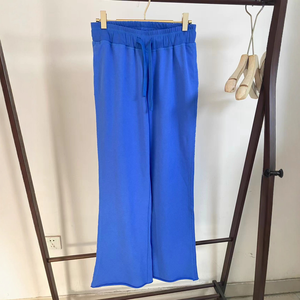 <span class=keywords><strong>Pantaloni</strong></span> Sportivi BM Fashion a Vita Alta Elasticizzata, Blu con Risvolto, Vestibilità Regolare, Gamba Larga Vintage, Asciugatura Rapida per Donne - Product Image 3