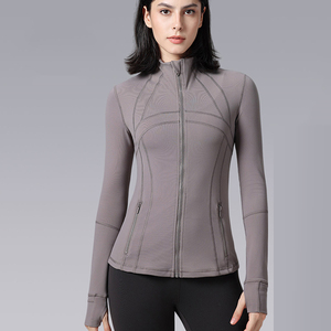 Veste de <span class=keywords><strong>sport</strong></span> pour <span class=keywords><strong>femme</strong></span> de qualité supérieure, hautement extensible, à <span class=keywords><strong>manches</strong></span> <span class=keywords><strong>longues</strong></span> avec trous pour les pouces, fermeture éclair, col montant, coupe ajustée, pour le fitness et le yoga - Product Image 2