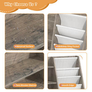 Étagère de rangement pour <span class=keywords><strong>livres</strong></span> pour enfants, organisateur de bibliothèque, armoire avec 4 étagères, 5 poches de rangement profondes, étagère à <span class=keywords><strong>livres</strong></span> - Product Image 4