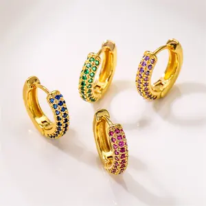 2023 модные летние ювелирные изделия, серьги-кольца Huggie из настоящего золота с полным покрытием из горного хрусталя для женщин