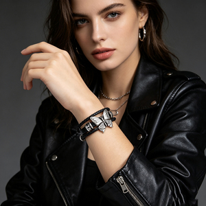 Pulsera de cuero multicapa estilo casual hecha a mano mariposa con cuentas ajustable para comodidad para regalo aniversario ortodoxo - Product Image 5