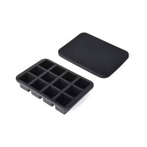 Reusable Large <b>Silicone</b> Cube Mold Set 12 Grid Square Ice <b>Trays</b> for Freezer With Lid - Product Image 2