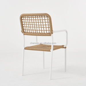 Sedia da Pranzo Moderna Impilabile per Esterni - Mobili da Giardino in Metallo Bianco e Rattan per Casa e Bistrot - Product Image 4