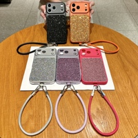 Coque de téléphone antichoc en TPU+PC mat avec grande fenêtre et paillettes pour iPhone 17 Pro MAX, finition brillante et étincelante, avec sangle, compatible iPhone 18