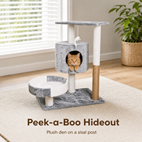 Petit arbre à chat en bois massif avec condo pour chat et griffoir pour chaton