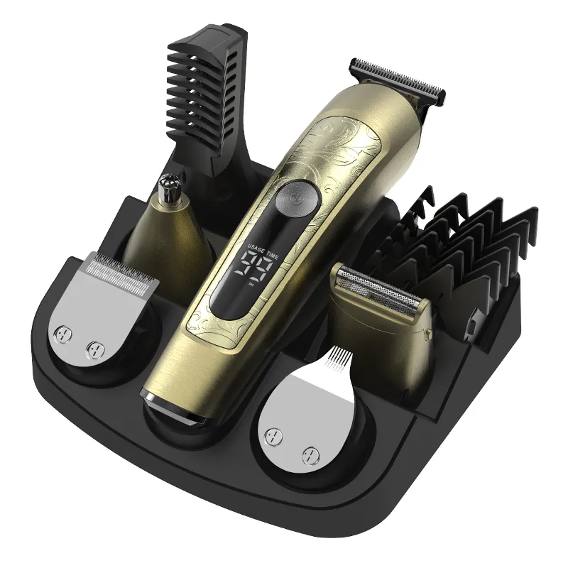 6 in 1 multi-functional wireless Facial Body Nose Groin Hair trimmer cutting beard shaving clipper T blade men's shaver set