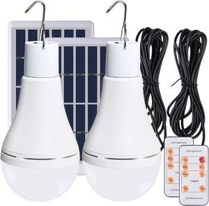 Ampoule LED rechargeable pour extérieur, alimentée par énergie solaire, avec capteur d'éclairage et minuterie à distance pour jardin, poulailler, tente, camping, chambre - Product Image 1