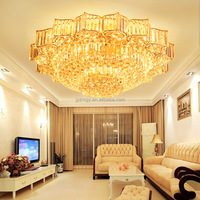 Lampes de plafond en cristal de luxe JYLIGHTING, style moderne simple, lumières LED jaunes dorées, lustres circulaires pour salon, lampes suspendues