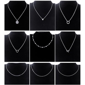 9 Uds collares chapados en plata mujeres amor corazón CZ círculo colgante Simple perla satélite cadena collar conjunto de joyería ajustable - Product Image 6