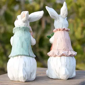 Resin Easter Bunny Decorations Spring Home Decor Bunny Figurines Easter White Rabbit 2pcs