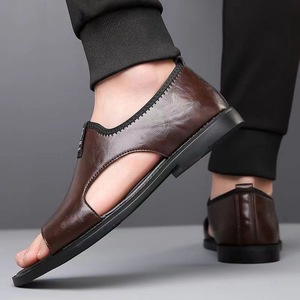 Men's Genuine Leather Slides Open Toe Rubber Outsole Breathable Casual Summer <b>Sandals</b> - Product Image 5