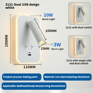 Tối Giản LED <span class=keywords><strong>Backlit</strong></span> Đèn Tường Cho Khách Sạn Đầu Giường Đọc Sách Với Loại A Và Loại C USB Sạc Chuyển Đổi Cho Phòng Ngủ - Product Image 3