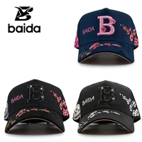 Casquette de baseball 5 panneaux unisexe en gros avec lettres en strass scintillants, broderie florale, respirante, imperméable, pour l'extérieur, style Hip Hop