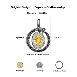 Collier en acier inoxydable avec pendentif soleil, médaille pièce, design personnalisé, bijoux vintage tendance, chaîne pour homme, serpent Ouroboros - Product Image 4