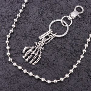 Cadena de cintura con cuentas y llavero de plata tibetana con diseño de esqueleto, estilo Hip Hop Punk, unisex, para uso diario, conjunto de dos piezas - Product Image 4