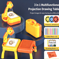Grande Table de Dessin et de Construction en Plastique pour Enfants, Motif Cerf de Dessin Animé, avec Diapositives, pour Gribouiller et Écrire, pour 5 à 7 Ans