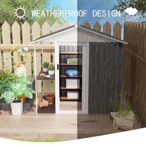 Caseta de jardín metálica con estanterías, 6 x 4 pies, con puerta de lamas, para almacenamiento exterior en patio y jardín, desde almacén de EE. UU. - Product Image 6