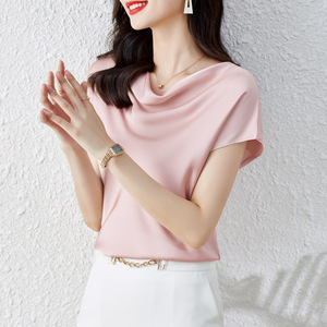 Blus Wanita Merk Fashion Atasan Musim Panas Bahan Sifon Polos Kasual Ukuran Besar 3XL Atasan Wanita Longgar - Product Image 3