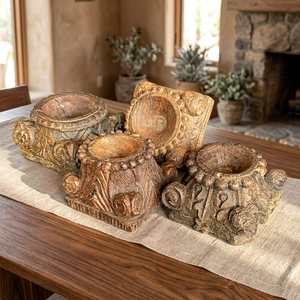 Antique Style Hand Carved Wooden <b>Flower</b> Pot Eco-Friendly Biodegradable Decorative Planter for Indoor <b>Artificial</b> <b>Flowers</b> - Product Image 5