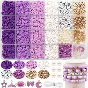 Kit de 4 colores para hacer joyas de arcilla polimérica DIY, juego de discos planos en rosa, azul, morado y negro con cuentas de letras y dijes - Product Image 3