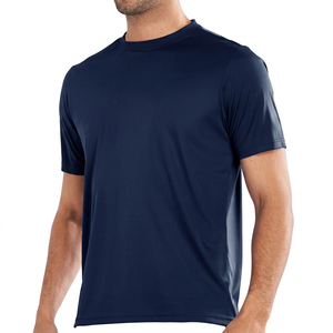 <b>Men's</b> <b>Navy</b> <b>Blue</b> Short Sleeve Quick Dry Polyester T-<b>Shirt</b> Regular Fit O-Neck Casual Solid Color Jersey Knit Top - Product Image 1