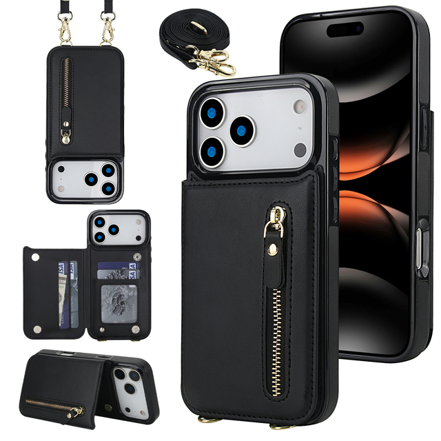 Multifunctional Shockproof Bracket Wallet Leather Crossbody Mobile Phone With a Chain Strap for Iphone&Samsung Smart Phone Cover