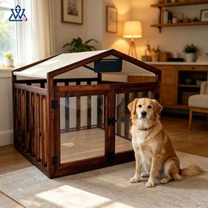 Casa para mascotas de madera maciza, jaula rectangular para perros, cama duradera para perros pequeños, medianos y grandes, madera natural, marrón oscuro, negro oscuro - Product Image 3