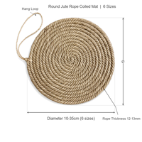 Sous-verre rond en corde de jute tressée, dessous de plat, support de casserole, avec boucle de suspension, décoration rustique pour table de cuisine, fait main