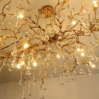 Hitecdad lampes décor à la maison luxe salon chambre Villa hall lustre en laiton branche d'arbre montage en cristal or suspension