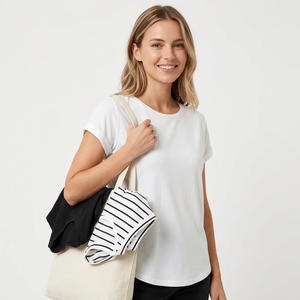Set di T-Shirt a <span class=keywords><strong>Maniche</strong></span> <span class=keywords><strong>Corte</strong></span> da Donna, Girocollo in Cotone, Bluse Tinta Unita Nere e Bianche a Righe, Top Loungewear a <span class=keywords><strong>Maniche</strong></span> <span class=keywords><strong>Corte</strong></span> Mad Bangladesh - Product Image 2