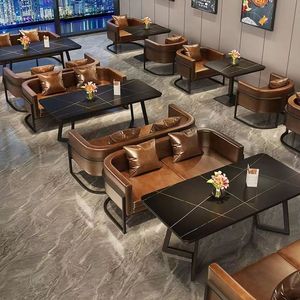 Retro estilo industrial bar cubierta sofá café occidental comercial <span class=keywords><strong>restaurante</strong></span> cafetería bar área de <span class=keywords><strong>descanso</strong></span> mesa de comedor y sillas conjunto - Product Image 4