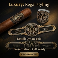 Étiquette adhésive pour cerclage de cigare noir obsidienne avec logo personnalisé en feuille d'or pour emballage