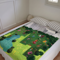 Manta de Franela Estampada con Escena de Picnic en el Parque, Suave, Lavable y Cálida, Manta de Anime para Sofá y Exteriores, Venta al Por Mayor