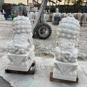 BLVE Decoración al aire libre Regalo <span class=keywords><strong>de</strong></span> apertura Estatua <span class=keywords><strong>de</strong></span> Leones <span class=keywords><strong>de</strong></span> piedra tallada a mano <span class=keywords><strong>Escultura</strong></span> <span class=keywords><strong>de</strong></span> perro Foo <span class=keywords><strong>de</strong></span> mármol blanco natural en stock - Product Image 5