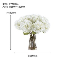 Arrangements de fleurs artificielles d'hortensia de haute qualité pour la décoration intérieure de la maison et des hôtels, avec vase en verre