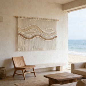 งานถักมือลายคลื่นแนวนอนสไตล์โบโฮสุดหรูสำหรับตกแต่งผนัง เหมาะสำหรับสตูดิโอดีไซน์ภายในและแบรนด์โรงแรม - Product Image 2