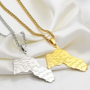 Kalung emas minimalis Anti noda, Kalung Kurdistan liontin peta baja tahan karat asli 18K untuk pria dan wanita - Product Image 2